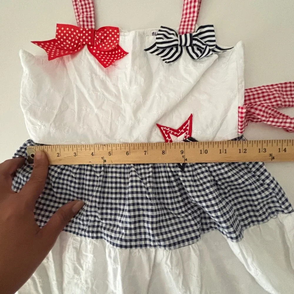 Blueberi‎ Boulevard Girls 8 Patriotic Stars Stripes Dress Gingham Eyelet USA EUC